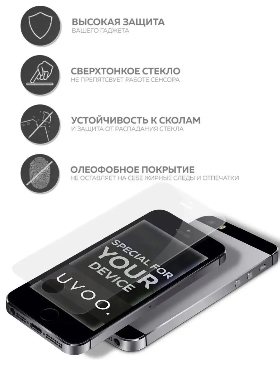 Защитное стекло для iPhone 5/5s/SE . Противоударное на айфон 5/5c/CE ) UVOO  5430310 купить в интернет-магазине Wildberries