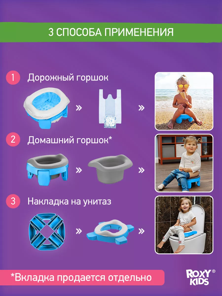 Горшок детский складной дорожный 2в1 для малышей HandyPotty ROXY-KIDS  5430911 купить за 1 049 ₽ в интернет-магазине Wildberries