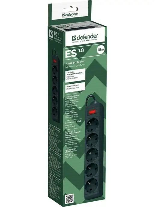 DEFENDER Сетевой фильтр 1.8 м 5 розеток с заземлением, 1,8 м, фото 7