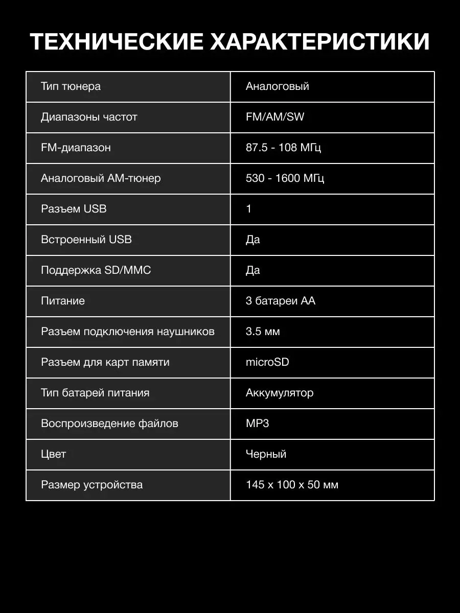 Радиоприемник портативный H-PSR140 USB microSD Hyundai 5562501 купить в  интернет-магазине Wildberries