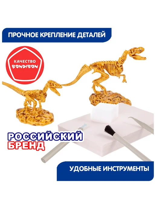Bondibon Игровой набор для раскопок Динозавры 3D скелет, бежевый, фото 6