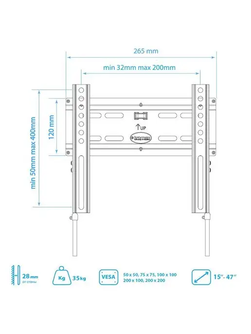 Kromax Кронштейн для телевизора 15"-47" настенный FLAT-5, черный, фото 8
