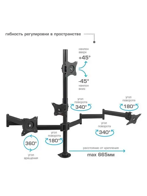 ARMMEDIA Кронштейн для четырех мониторов 15-27" LCD-T16, вариант, фото 8