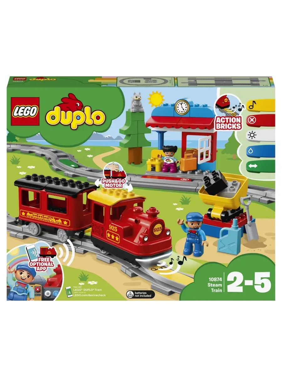 Конструктор LEGO DUPLO Town 10874 Поезд на паровой тяге / железная дорога,  развитие моторики LEGO 5784081 купить в интернет-магазине Wildberries