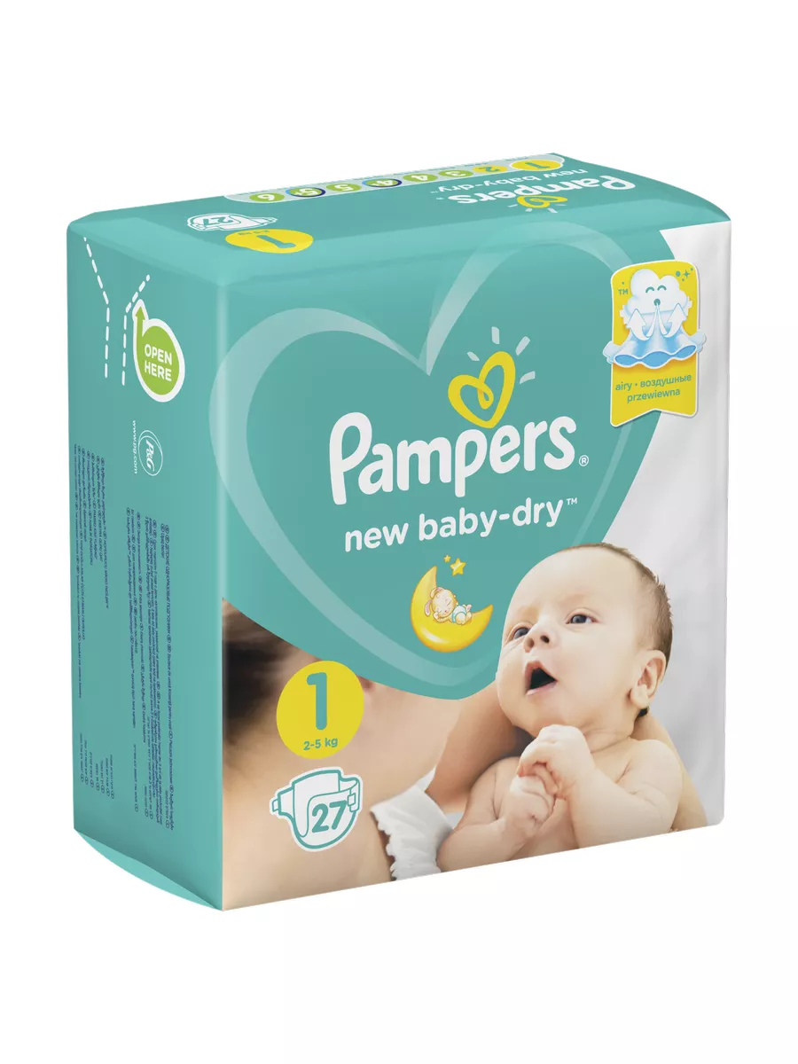 Подгузники для новорожденных New Baby-Dry 1 р. 2-5 кг 27 шт Pampers 5798688  купить за 663 ₽ в интернет-магазине Wildberries