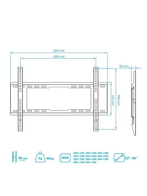 Kromax Кронштейн для телевизора 32"-90" настенный IDEAL-101, черный, фото 7