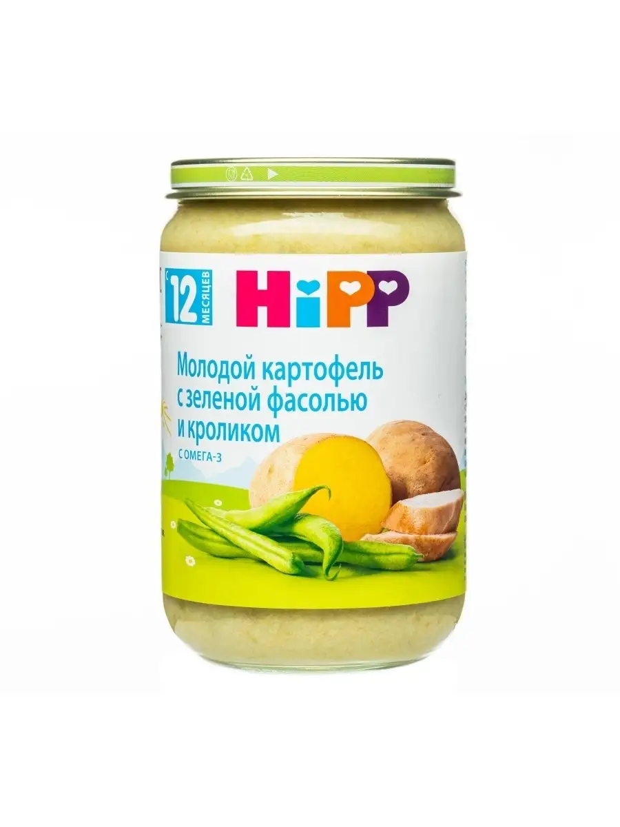 Пюре картофель и стручковая фасоль с кроликом, с 1 года, 220гр (6шт) Hipp  5878721 купить в интернет-магазине Wildberries