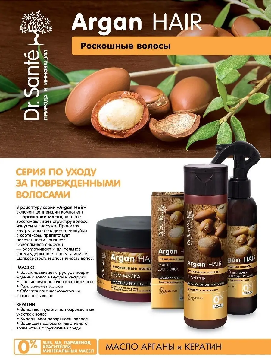 Спрей для волос Argan (масло арганы) 150 мл Dr.Sante 5992152 купить в  интернет-магазине Wildberries