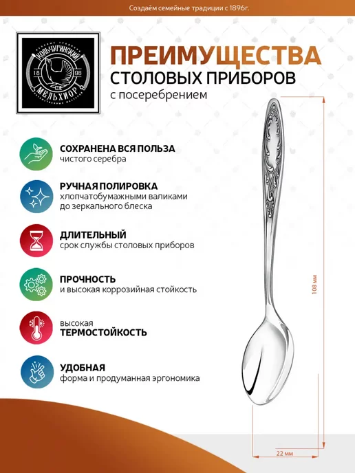 Кольчугинский мельхиор Ложка кофейная "Пламя" посеребренная с чернением в футляре, черный, фото 2
