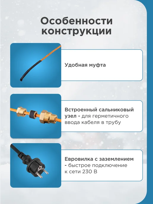 REXANT Греющий саморегулирующийся кабель в трубу 15м, 150Вт, 8 м, 80 Вт, фото 3