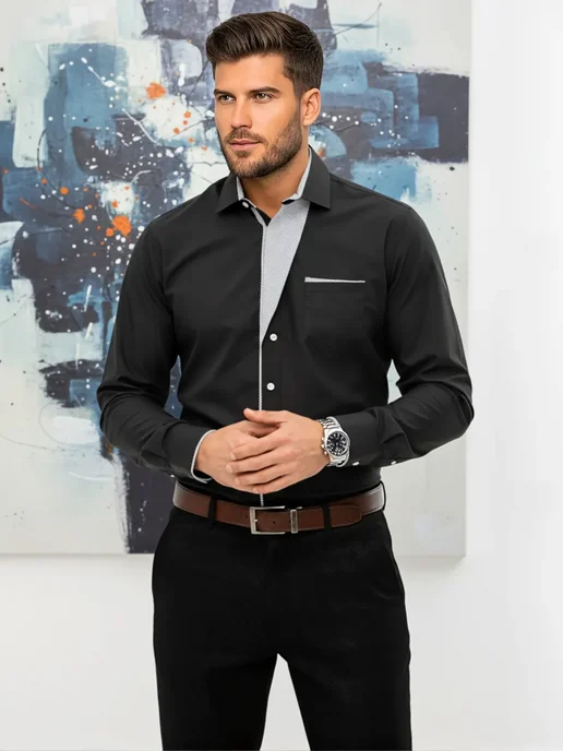 VIPDRESSCODE Рубашка с длинным рукавом кэжуал офисная, черный, фото 2