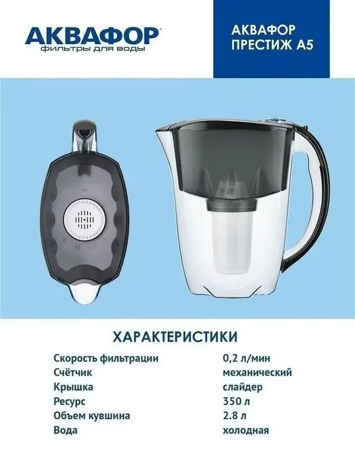 Аквафор Кувшин для воды Престиж с модулем А5, черный, фото 8