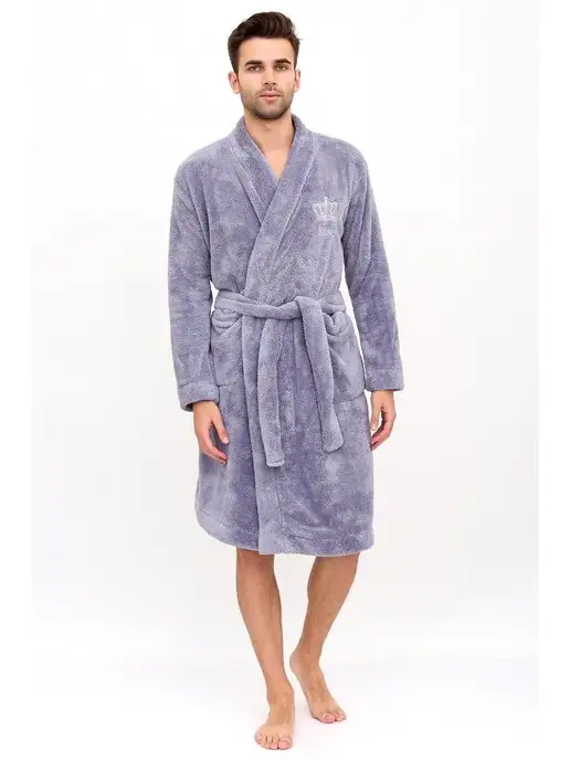 Lika Dress Халат домашний махровый банный теплый, серый