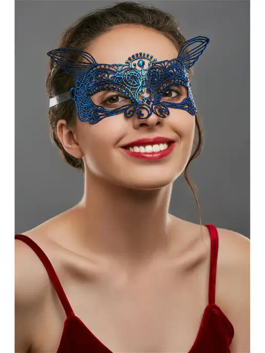 La Mascarade Маска карнавальная женская кружевная для лица, синий