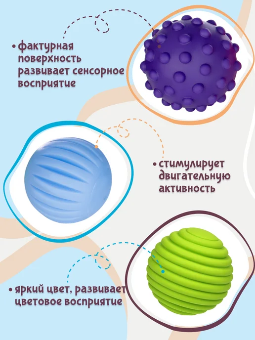 Fancy Baby Тактильные мячики для малышей игрушки для новорожденных, голубой, фото 4