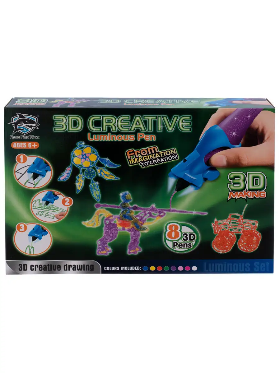 Набор детских 3D-ручек (8 шт.), светящиеся чернила (FITFUN) 3D MAKING  6453307 купить в интернет-магазине Wildberries