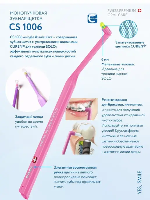 Curaprox Монопучковая щетка зубная CS 1006 взрослая, детская 3+, белый, фото 6