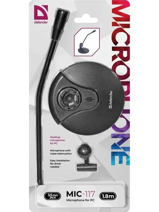 DEFENDER Микрофон для компьютера MIC-117, кабель 1.8 м, черный, фото 6