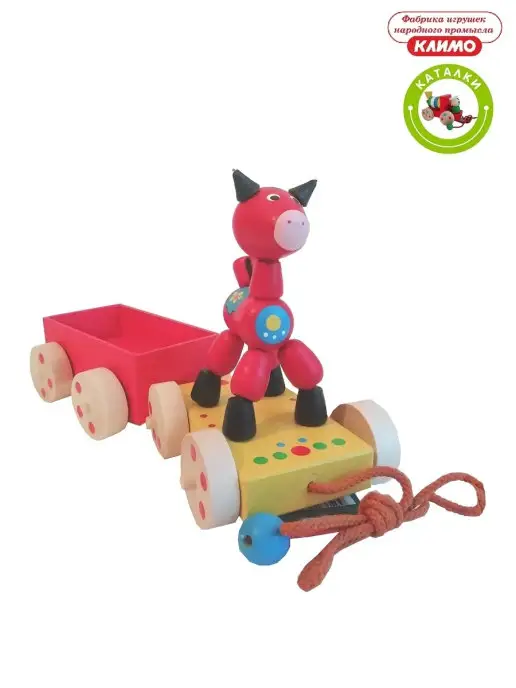 КЛИМО Лошадка Каталка деревянная, синий, фото 3