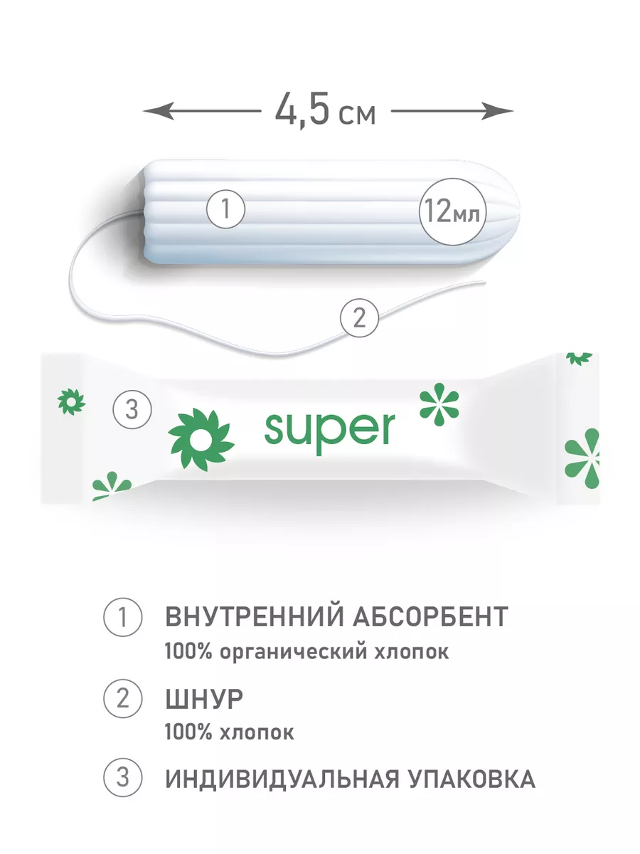 Натуральные гигиенические тампоны Super из хлопка 18 шт Masmi 6647558  купить за 459 ₽ в интернет-магазине Wildberries