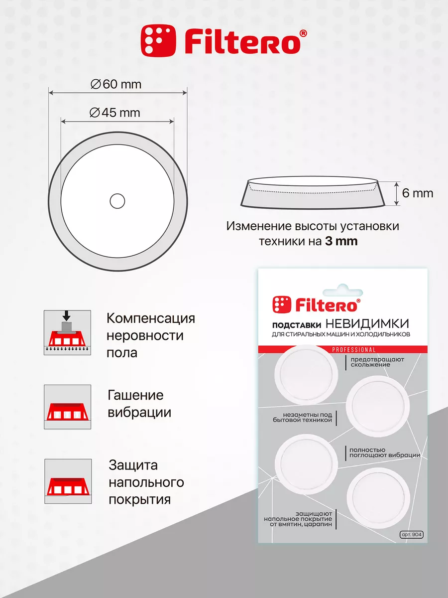 Ультратонкие антивибрационные подставки стиральных машин Filtero 6714151  купить в интернет-магазине Wildberries