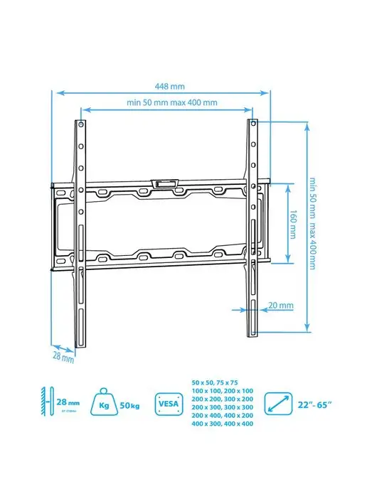Kromax Кронштейн для телевизора 22"-65" настенный ELEMENT-3, черный, фото 7
