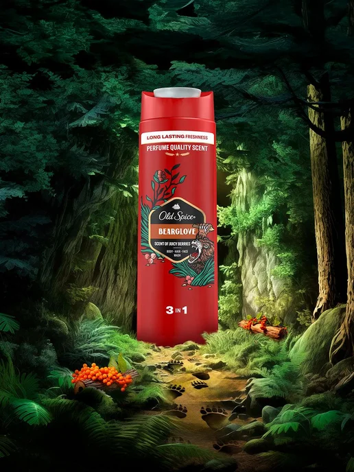 Old Spice Гель для душа мужской парфюмированный 3 в 1 Bearglove 0,4л, 400 мл, фото 5