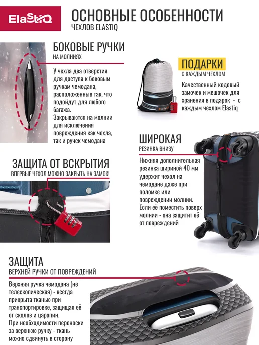 ElastiQ Чехол на чемодан S "Hi Tech Black S", серебристый, фото 4