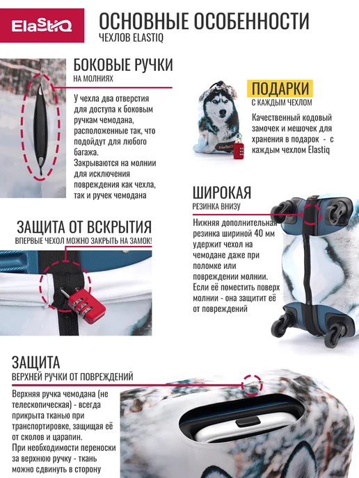 ElastiQ Чехол на чемодан S "Хаски S", голубой, фото 4