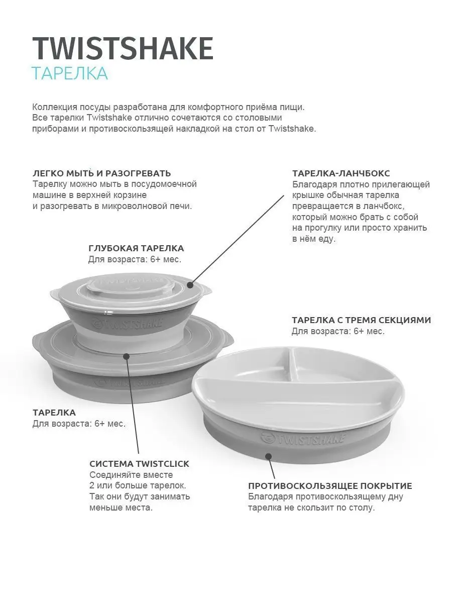 Секционная тарелка для кормления детей, от 6 мес. Twistshake 6949150 купить  за 593 ₽ в интернет-магазине Wildberries