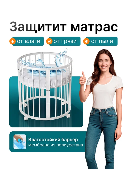 Embrio Наматрасник для детей 75х75 круглый с резинкой по периметру, 75x75, фото 2