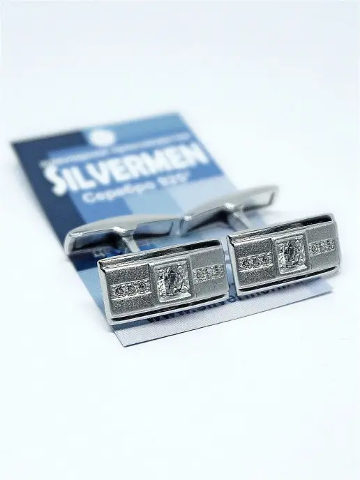 SILVERMEN Запонки серебряные с фианитами, серебристый, фото 2