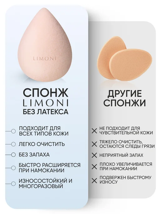 Limoni Спонж для макияжа тонального крема и пудры, бьюти блендер, бежевый, фото 5