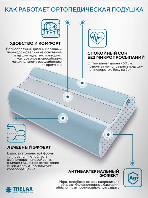 TRELAX Подушка ортопедическая с эффектом памяти Респекта размер L, голубой, фото 4