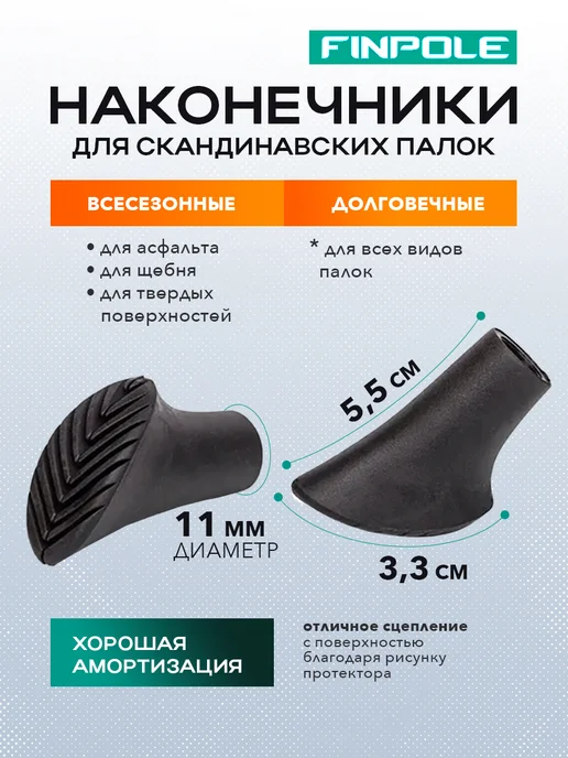 Finpole PAD Наконечники для скандинавских палок, особо прочные, черный