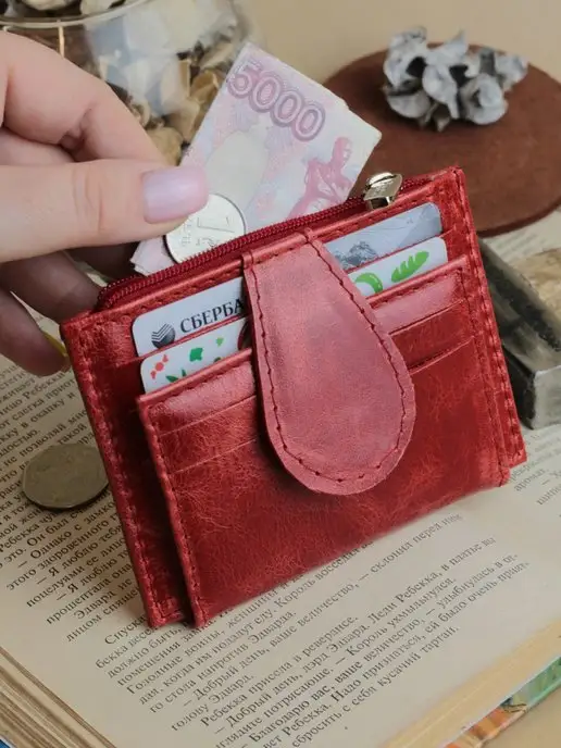 PORTE Кошелек картхолдер маленький из натуральной кожи, коричневый, фото 4