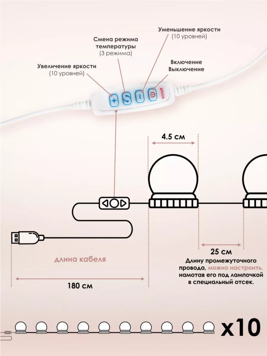 Лампочки для зеркала светодиодные Lumobook 7180713 купить за 890 ₽ в  интернет-магазине Wildberries