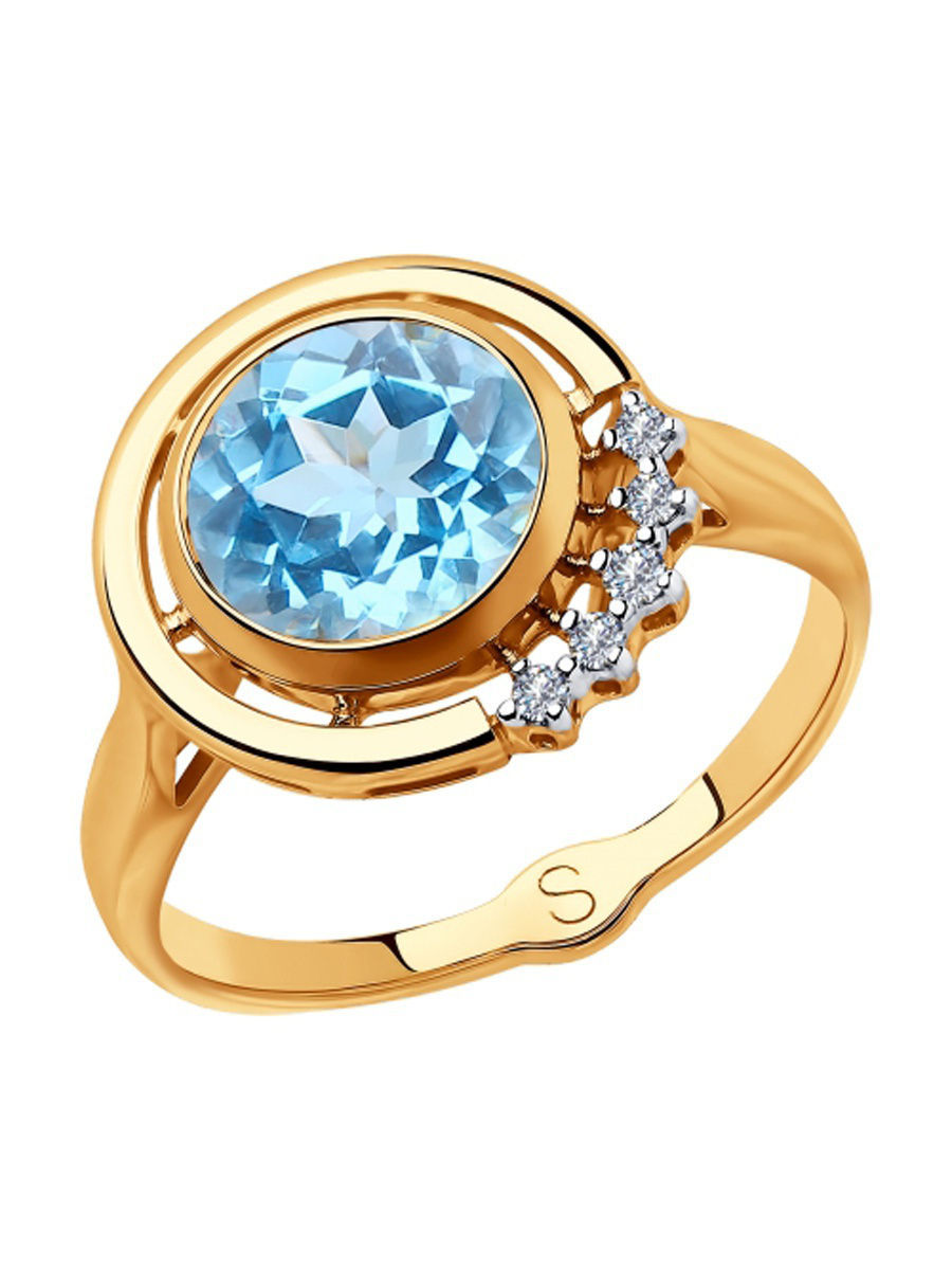 Золотое кольцо с топазом и бриллиантами 585