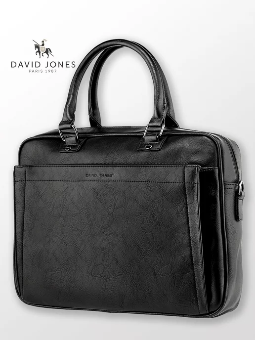 David Jones Сумка кожаная деловая для документов портфель А4, черный