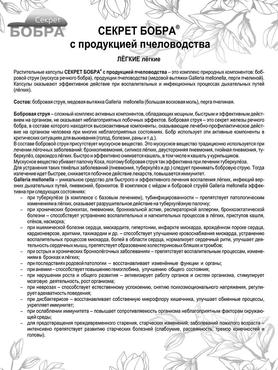 Капсулы Секрет бобра с продукцией пчеловодства. Легкие Секрет бобра 7378077  купить за 408 ₽ в интернет-магазине Wildberries