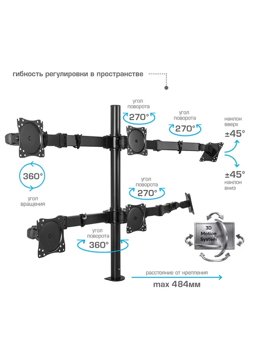 VLK Кронштейн на 6 мониторов 17-27" TRENTO-96, на 17-27, фото 4