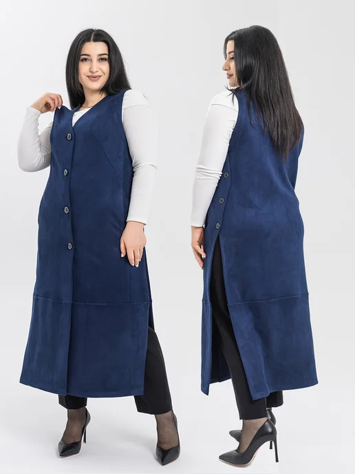Elena Collection Жилет женский длинный замша, синий