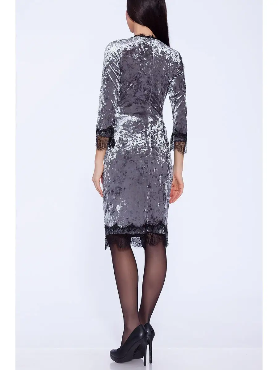 Велюровое платье с кружевом Цвет Черный - купить в TOP SHOP Возможна оплата при получении