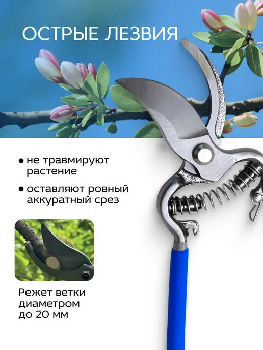 FRUT Секатор садовый цельнокованый для веток до 20 мм, синий, фото 2