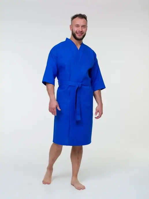 BIO-TEXTILES халат мужской банный вафельный, синий, фото 2