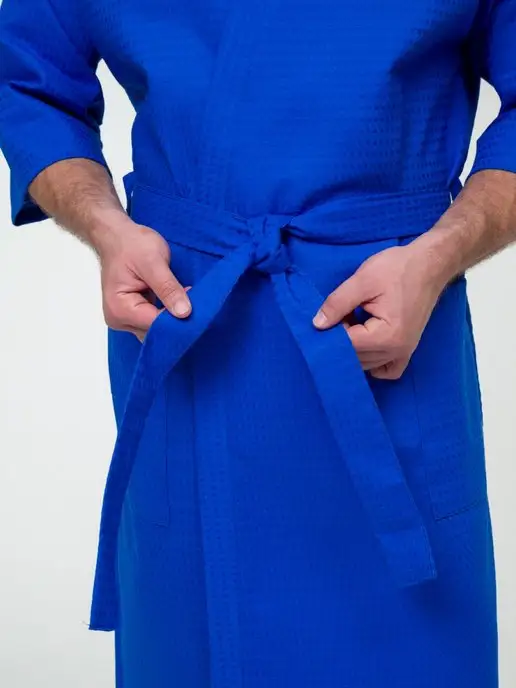 BIO-TEXTILES халат мужской банный вафельный, синий, фото 4