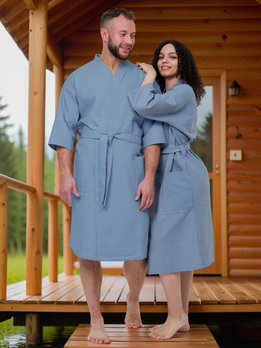 BIO-TEXTILES халат мужской банный вафельный, серый
