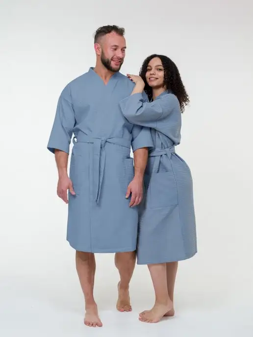 BIO-TEXTILES халат мужской банный вафельный, серый, фото 2