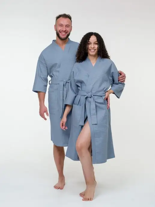 BIO-TEXTILES халат мужской банный вафельный, серый, фото 3
