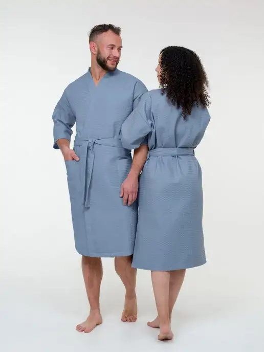 BIO-TEXTILES халат мужской банный вафельный, серый, фото 4